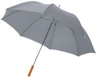 30" Karl-golfsateenvarjo puukahvalla, harmaa liikelahja logopainatuksella